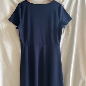 Talbots Blue Sheath Midi Dress Crew Neck Short Sleeve
